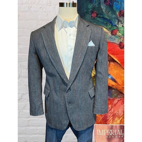 Vintage Haggar 44R Gray Multi-Color Herringbone Tweed Blazer Sport Coat Jacket - Picture 5 of 14